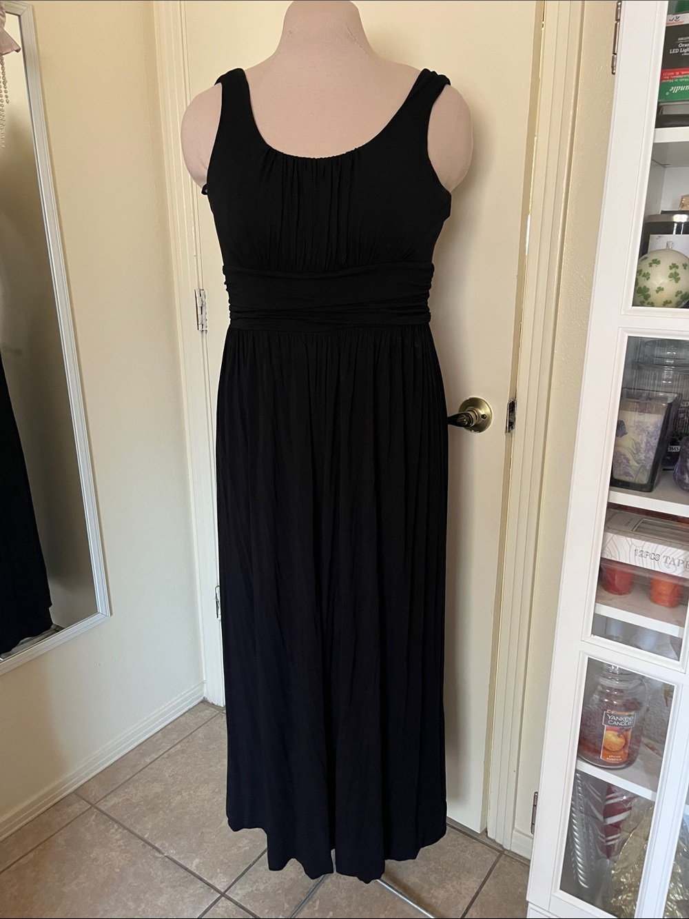 Black Sleeveless Ruched Maxi Dress, large